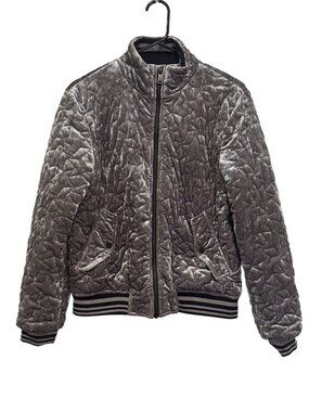 Bernardo Womens Quilted Velvet Bomber Jacket PS Gray Black